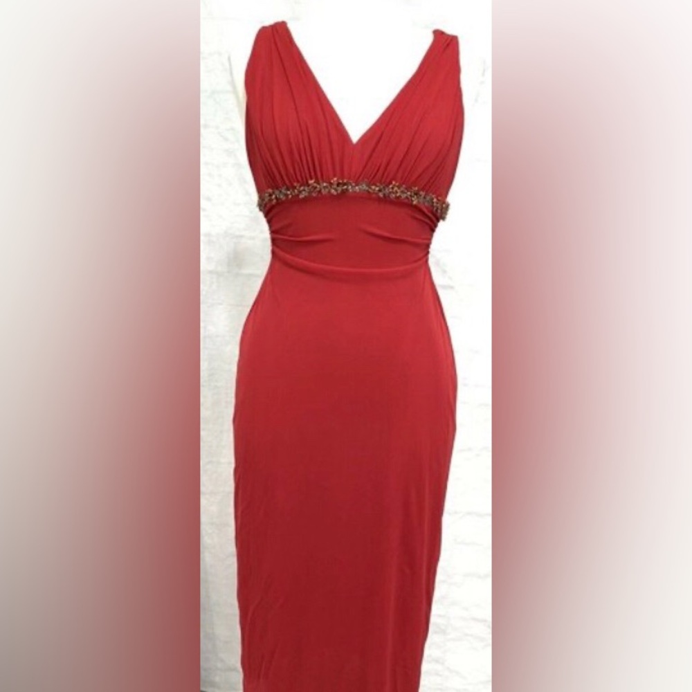 David Meister beautiful, rich red beaded dress size 2.